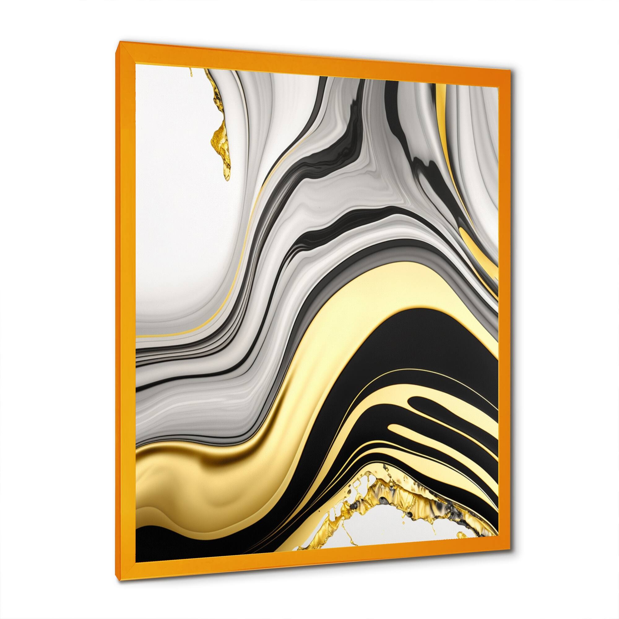 Designart "Abstract Geode Marble Waves Gold III" Abstract Framed Art
